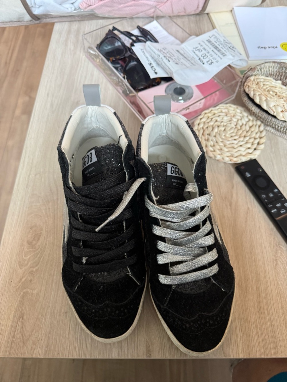Golden Goose Black Suede High-Top Sneakers with Silver Laces